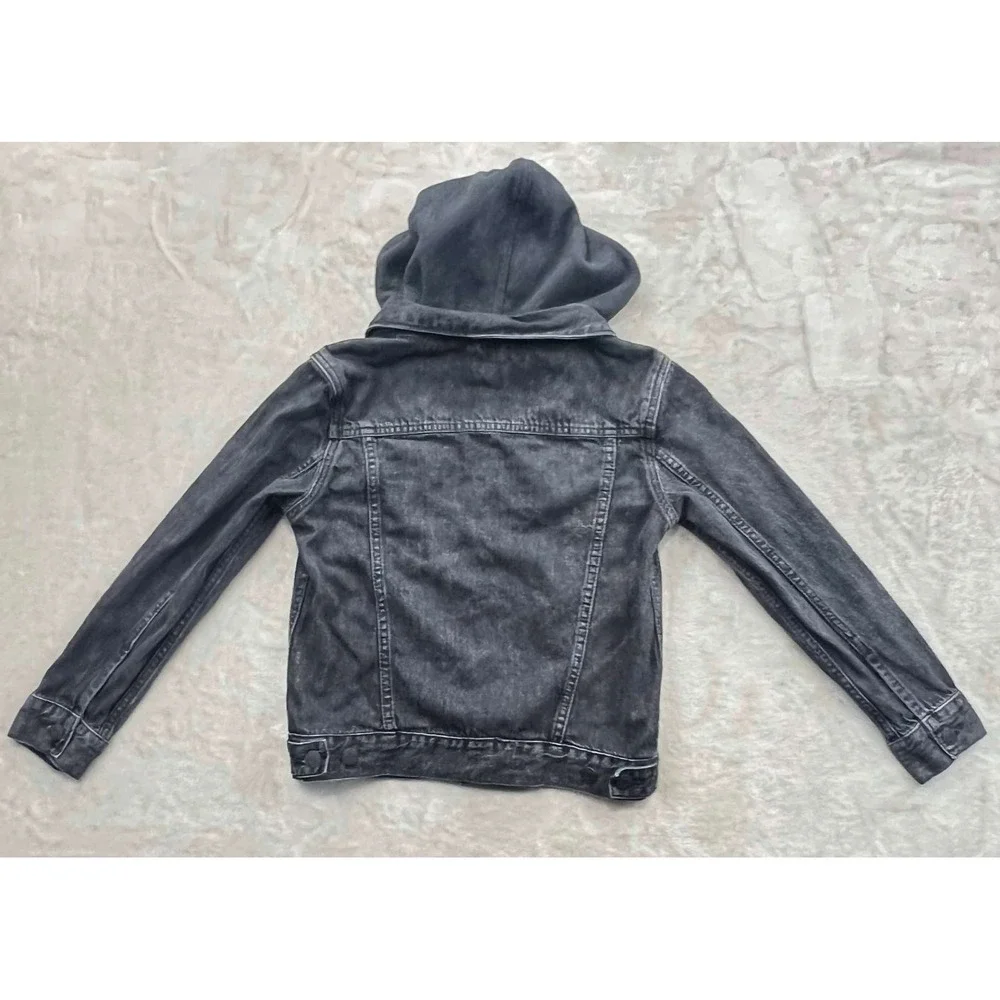 Gap Kids Boys Washed Black Denim Jacket with Jersey Hood Size L Large Trucker